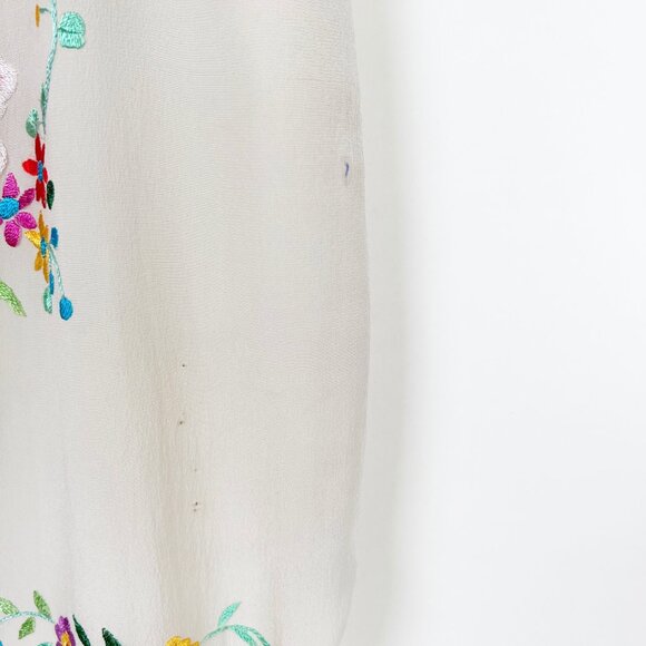 100% Silk Vintage Handmade Embroidered Floral Fringe Tassel Mini Midi Sun Dress - Picture 6 of 7